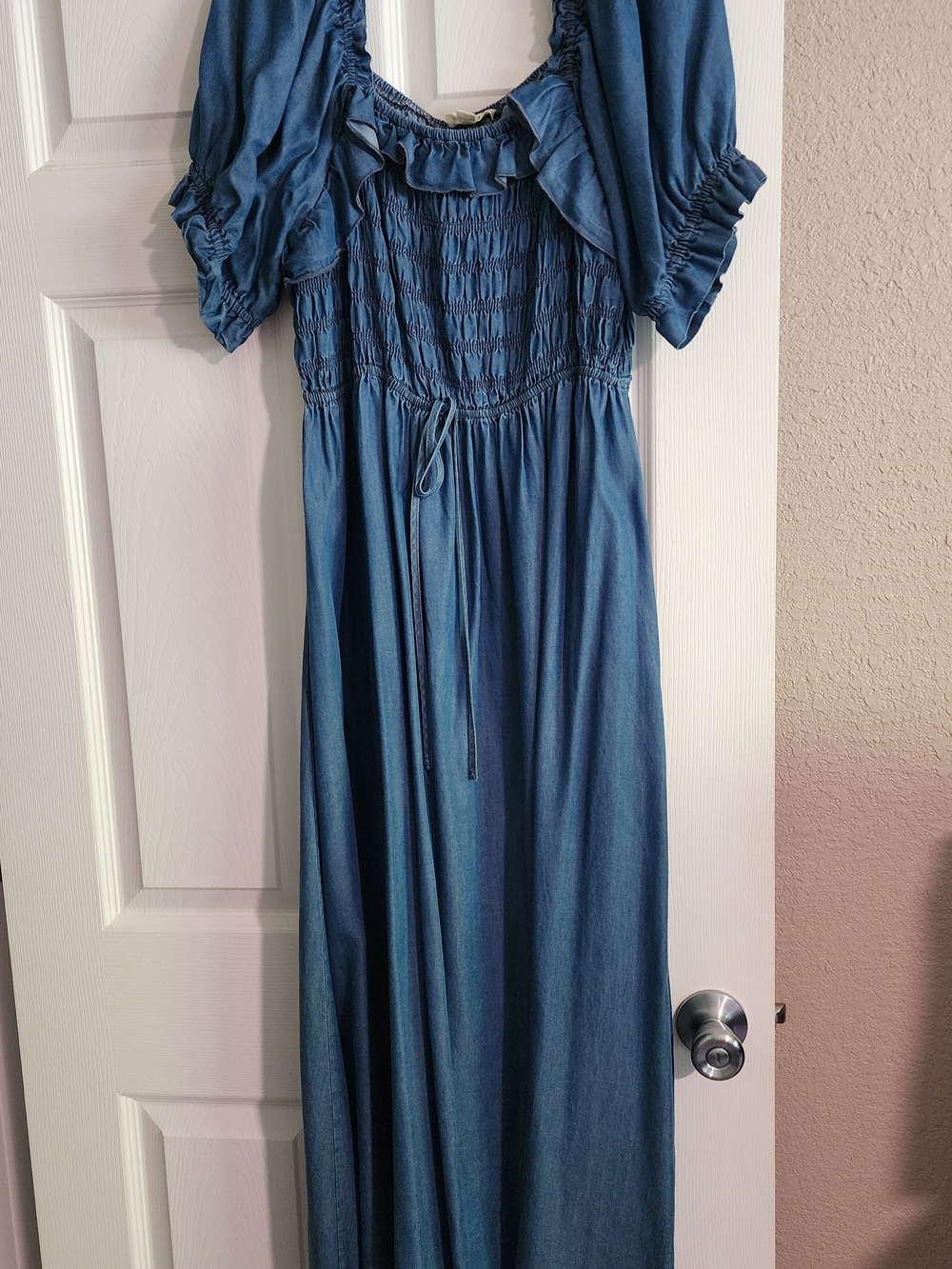 Women's Denim-Style Blue Smocked Maxi Dress